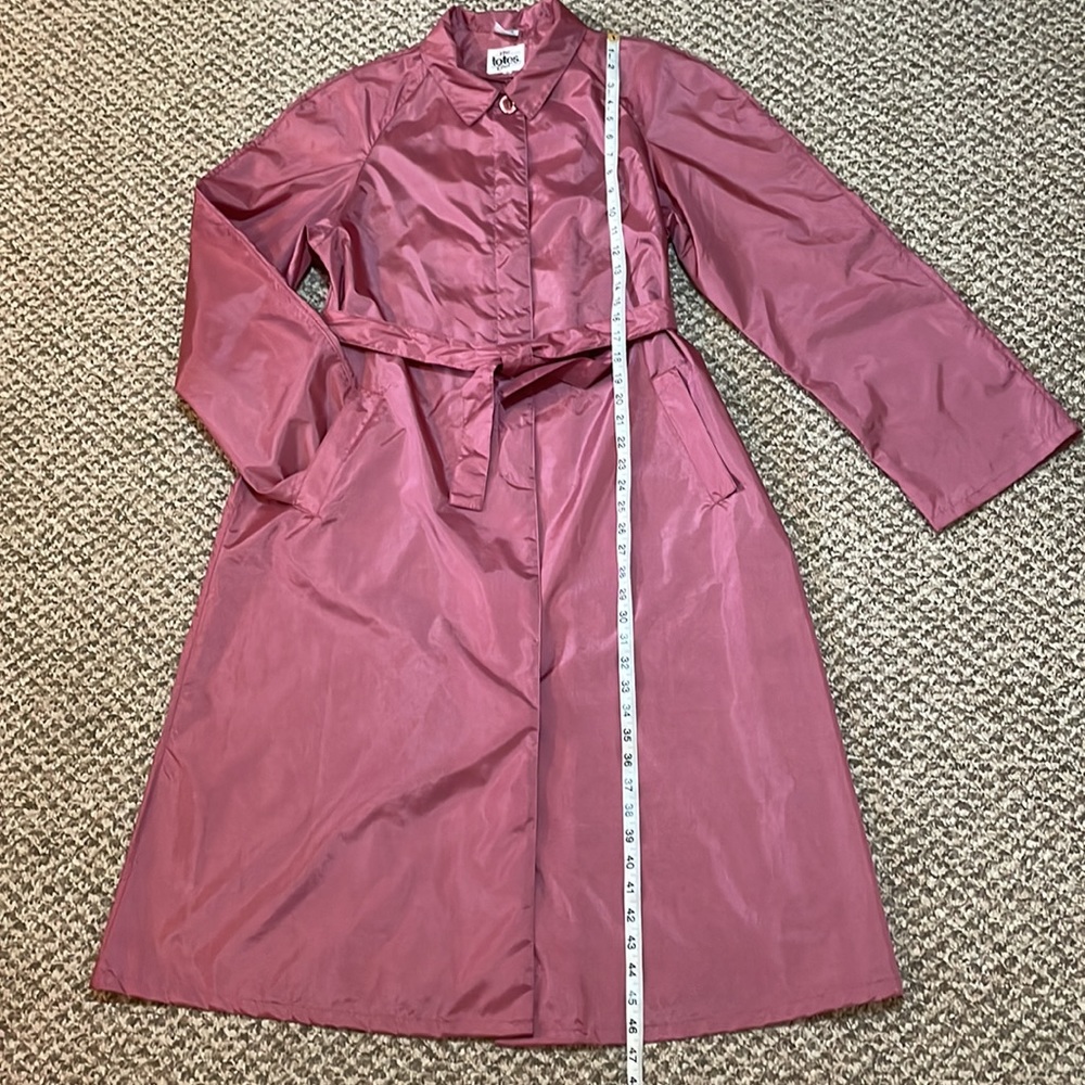 Vintage The totes Coat Lightweight Shiny Nylon Trench Coat - Dusty Rose Pink - Picture 10 of 16